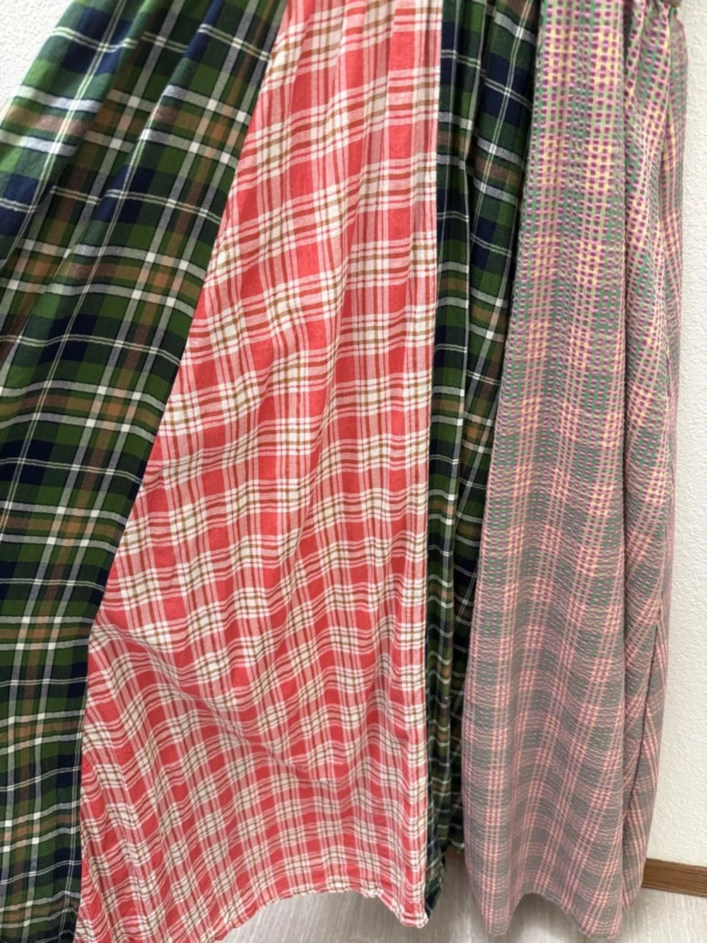 Ces Femme Denim Bodice Patchwork Plaid Maxi Dress - Green & Pink size Small - Picture 9 of 11